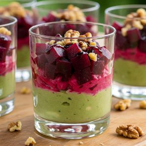 Verrine de betteraves rouge et avocats